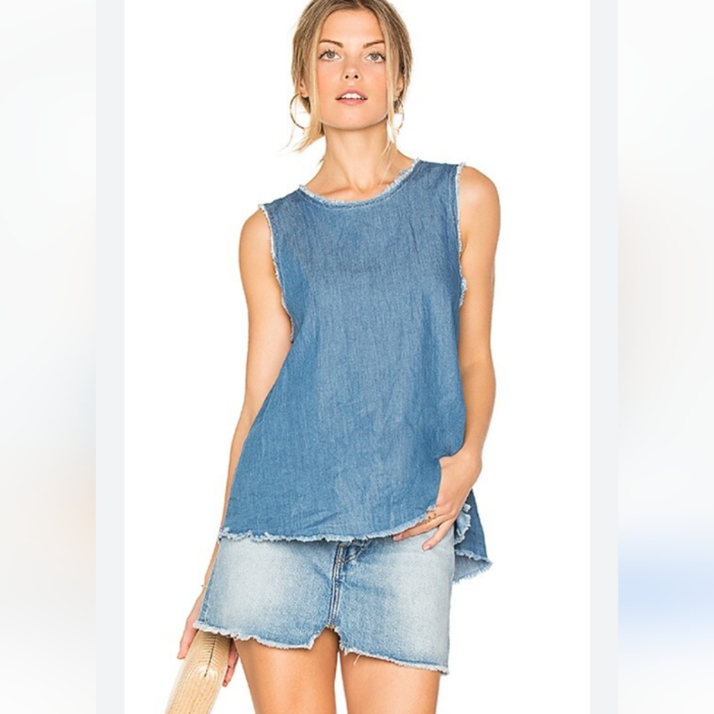 SAM & LAVI Chambray Tencel Denim Frayed Edge Sleeveless Top M